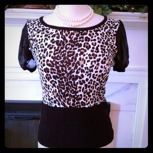 WHBM Leopard print short sleeve sweater Sz Med